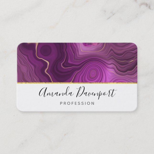 Purple Amethyst And Gold Abstract Agate Business Card (Front)