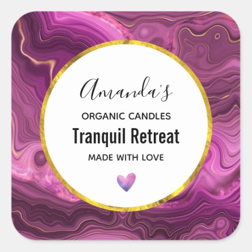 Purple Amethyst And Gold Abstract Agate Candle Square Sticker