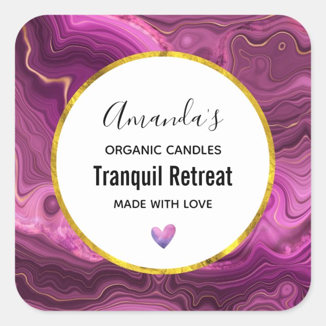 Purple Amethyst And Gold Abstract Agate Candle Square Sticker (Front)