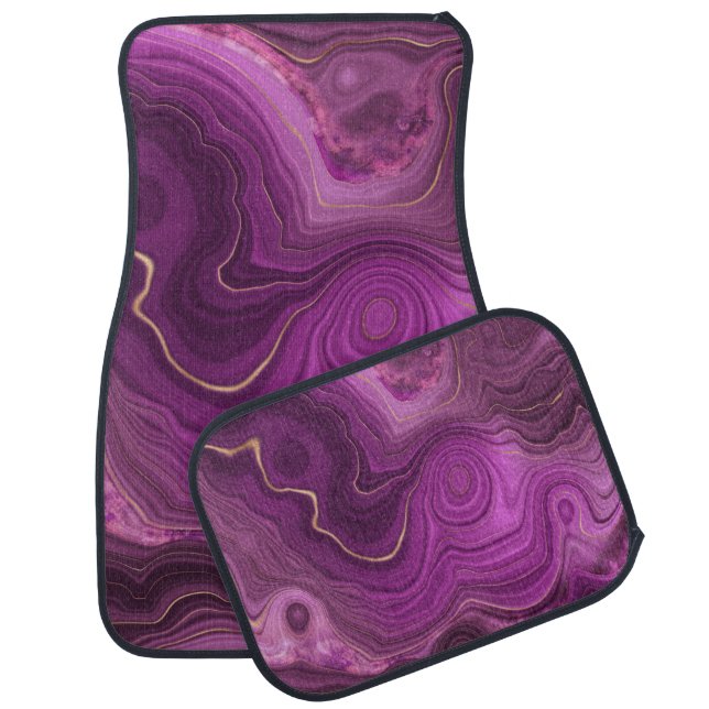 Purple Amethyst And Gold Abstract Agate Car Floor Mat (Set)