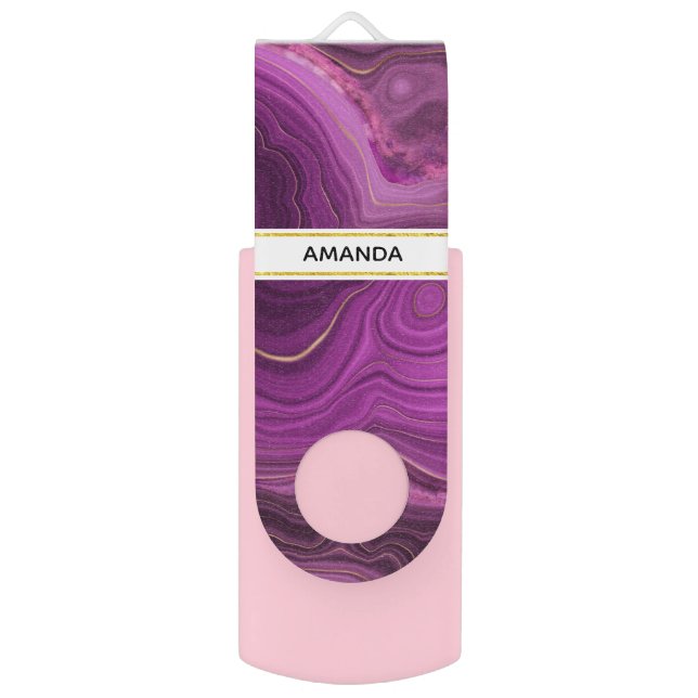 Purple Amethyst And Gold Abstract Agate Flash Drive (Front Vertical)