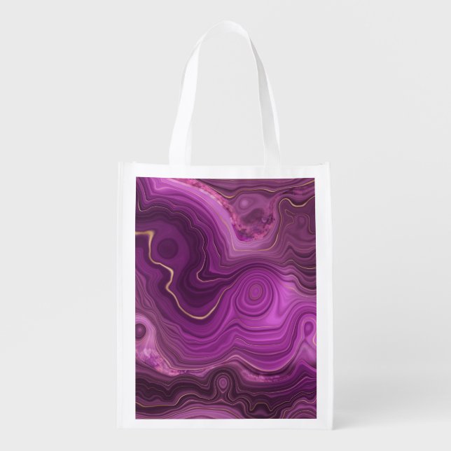 Purple Amethyst And Gold Abstract Agate Grocery Bag (Front)