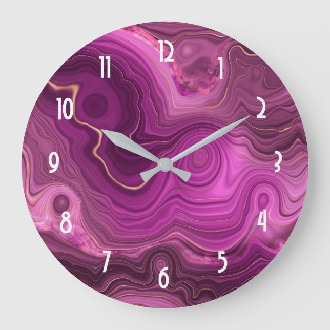 Purple Amethyst And Gold Abstract Agate Large Clock (Front)
