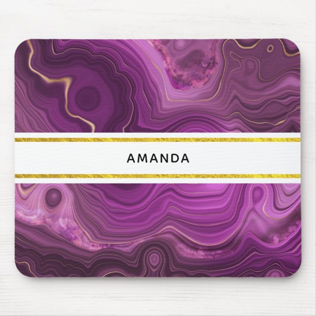 Purple Amethyst And Gold Abstract Agate Mouse Pad (Front)