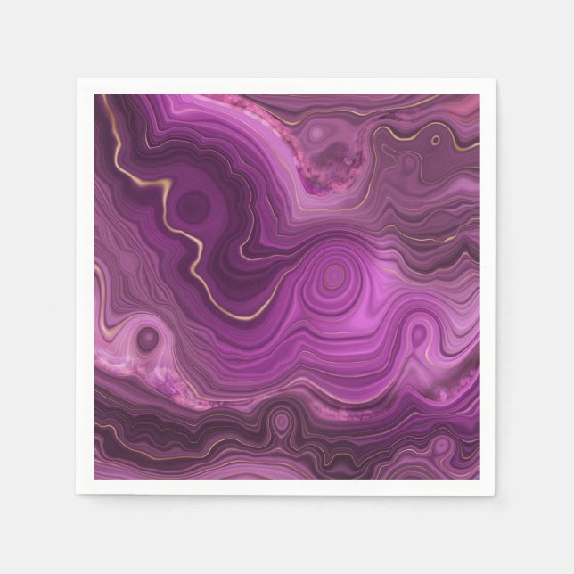 Purple Amethyst And Gold Abstract Agate Napkins (Front)