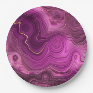 Purple Amethyst And Gold Abstract Agate Paper Plates