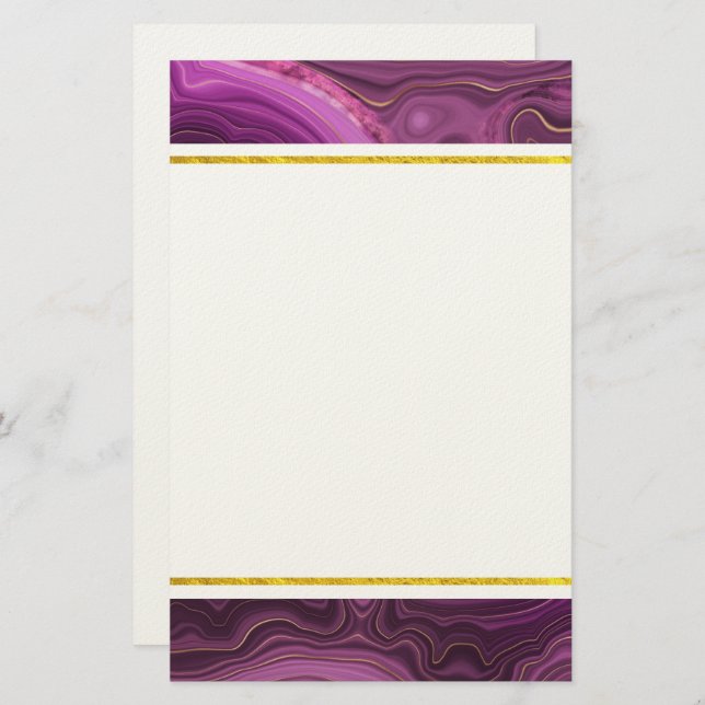 Purple Amethyst And Gold Abstract Agate Stationery (Front/Back)