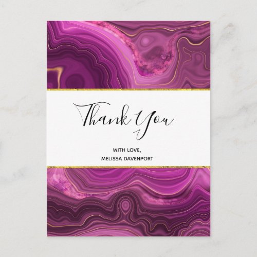 Purple Amethyst And Gold Abstract Agate Thank You Postcard