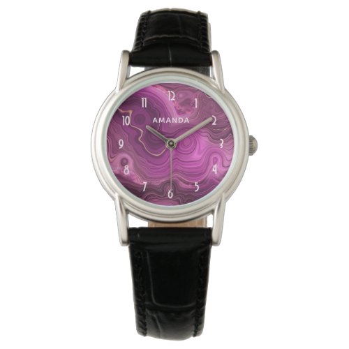 Purple Amethyst And Gold Abstract Agate Watch