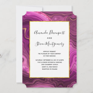Purple Amethyst And Gold Abstract Agate Wedding In Invitation