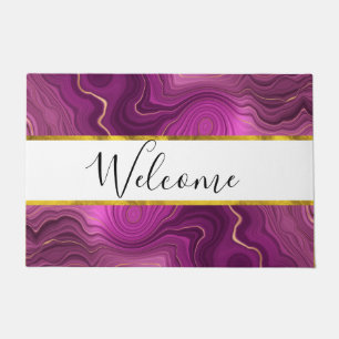 Purple Amethyst And Gold Abstract Agate Welcome Doormat