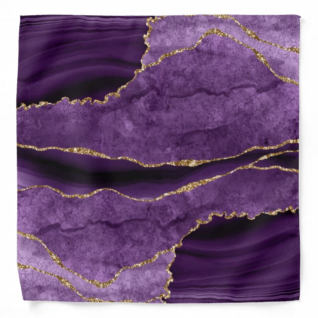 Purple Amethyst and Gold Agate Pattern Bandana (Front)