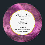 Purple Amethyst And Gold Agate Wedding Thank You Magnet<br><div class="desc">A wedding thank you magnet with an elegant abstract design. Dark purple amethyst color with ribbons of gold nestled between layered strata. Rich and beautiful design. Layered over top is a white circle frame with a faux gold foil border,  with your personalized text inside.</div>