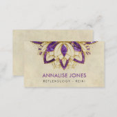Purple Amethyst and gold frame Lotus Business Card (Front/Back)