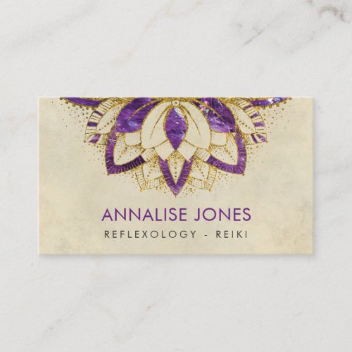 Purple Amethyst and gold frame Lotus Business Card