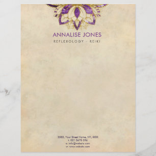 Purple Amethyst and Gold frame Lotus Letterhead