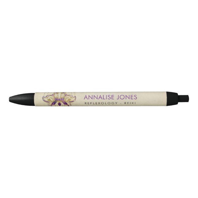 Purple Amethyst and Gold frame Lotus Pen (Front)