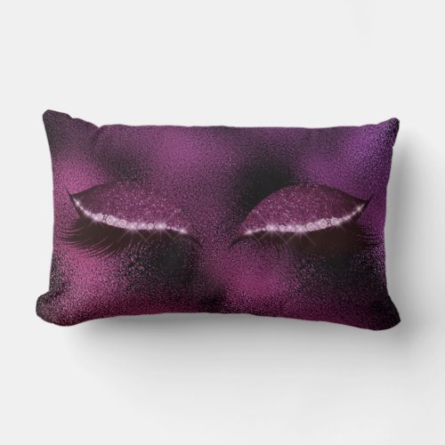 Purple Amethyst Black Glass Glitter Glam Makeup Lumbar Pillow
