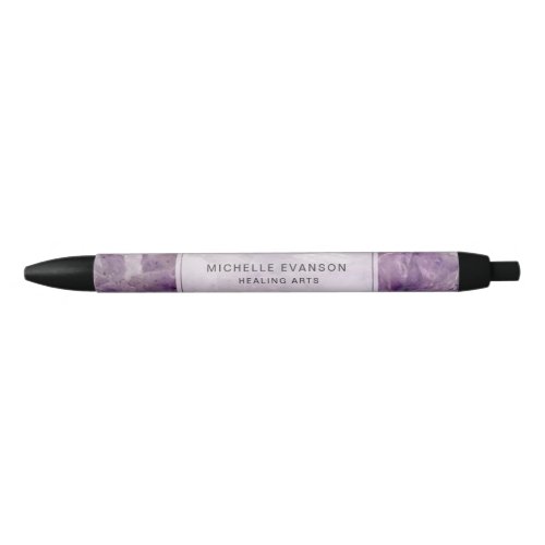 Purple Amethyst Boho Crystal Healing Arts Black Ink Pen