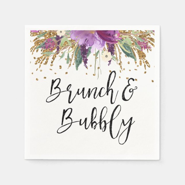 Purple Amethyst Brunch and Bubbly Bridal Shower Napkins (Front)