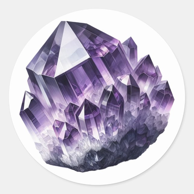Purple Amethyst Calming Crystal Metaphysical  Classic Round Sticker (Front)