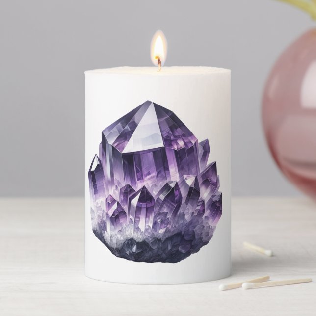 Purple Amethyst Calming Crystal Metaphysical  Pillar Candle (In Situ)