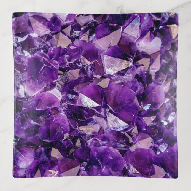 Purple Amethyst Crystal Gem Gemstone Glass Trinket Tray (Front)