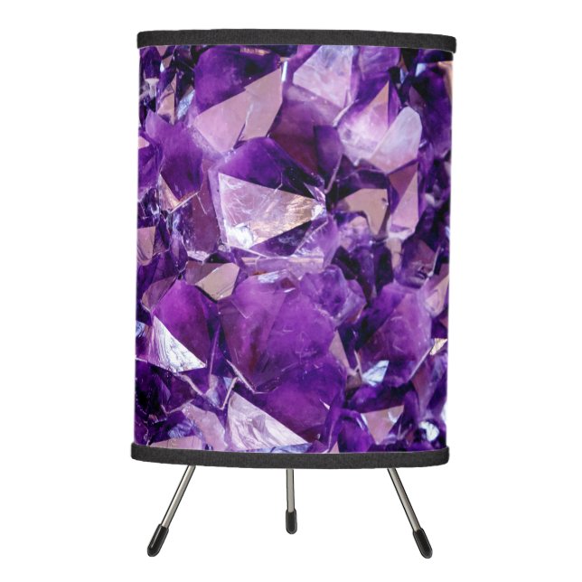 Purple Amethyst Crystal Gemstone Tripod Table Lamp (Front)