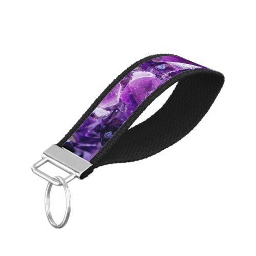 Purple Amethyst Crystal Geode Gem Wrist Keychain