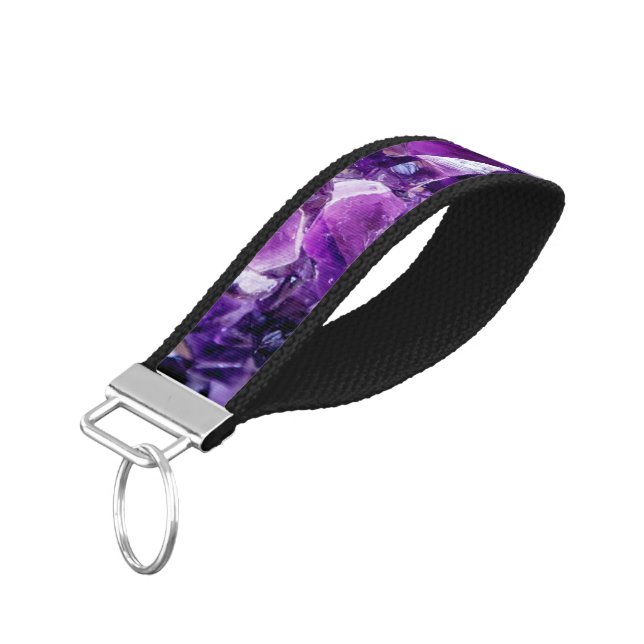 Purple Amethyst Crystal Geode Gem Wrist Keychain (Angled Down)