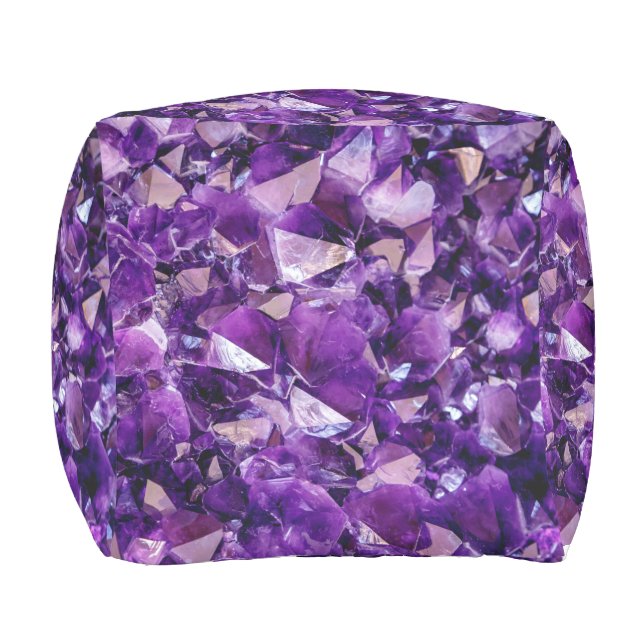Purple Amethyst Crystal Geode Gems Cube Pouf  (Front)