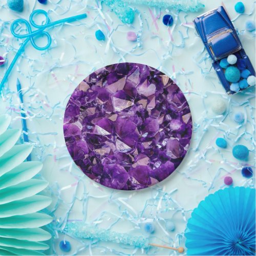 Purple Amethyst Crystal Geode Gems Paper Plate