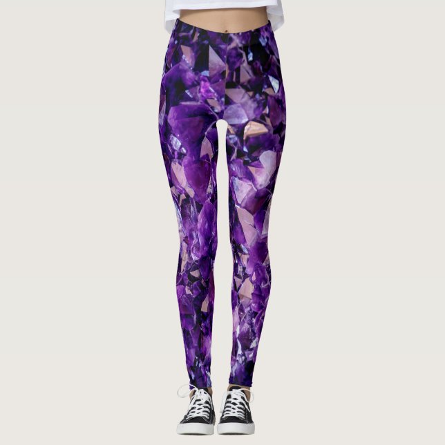 Purple Amethyst Crystal Geode Gemstone Leggings (Front)