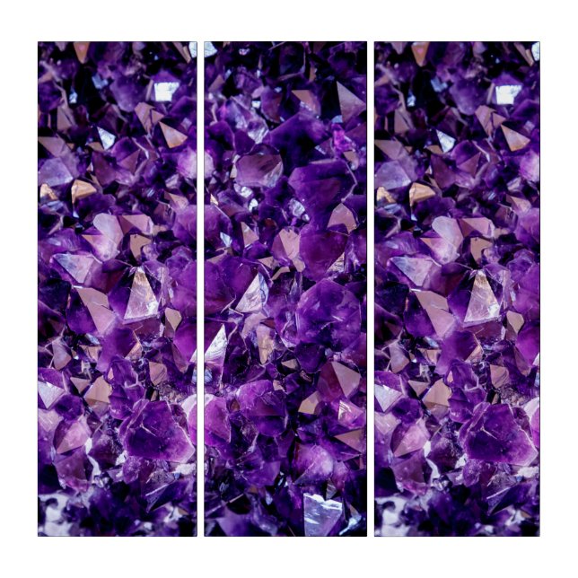 Purple Amethyst Crystal Geode Triptych Wall Art (Front)
