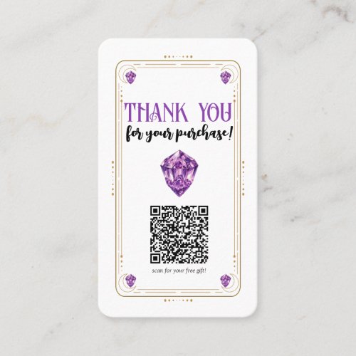 Purple Amethyst Crystal Gold Social Media QR Code Business Card