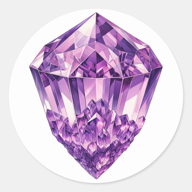 Purple Amethyst Crystal Metaphysical Energy  Classic Round Sticker (Front)