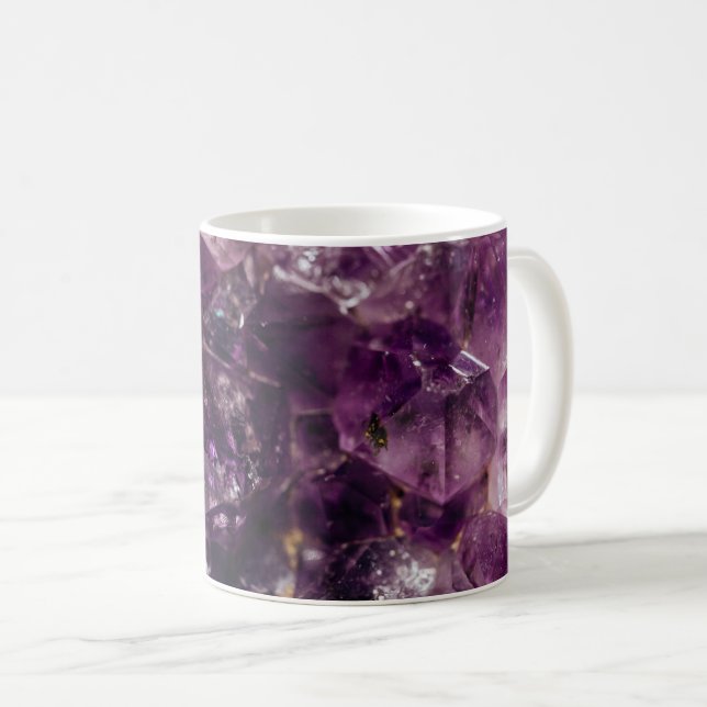 Purple Amethyst Crystal Quartz Energy Pattern Coffee Mug (Front Right)