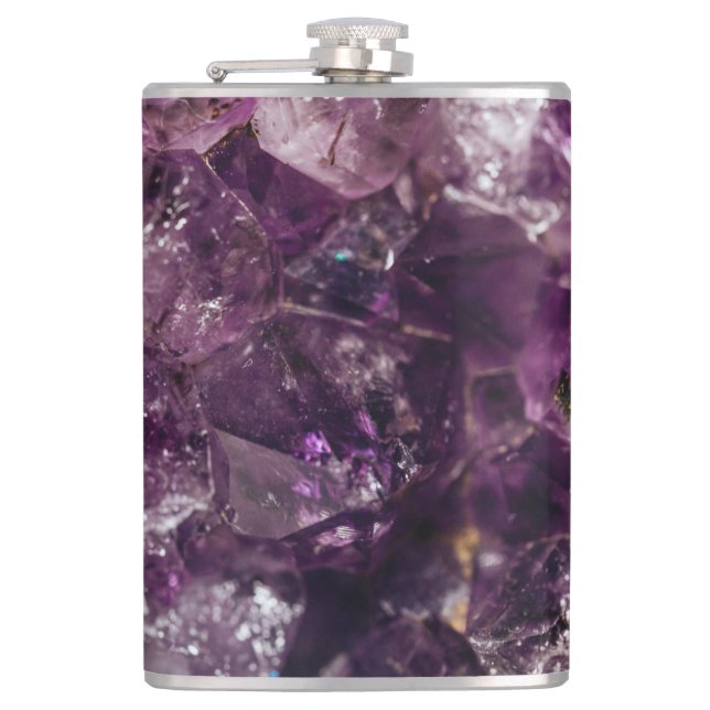 Purple Amethyst Crystal Quartz Energy Pattern Flask (Front)