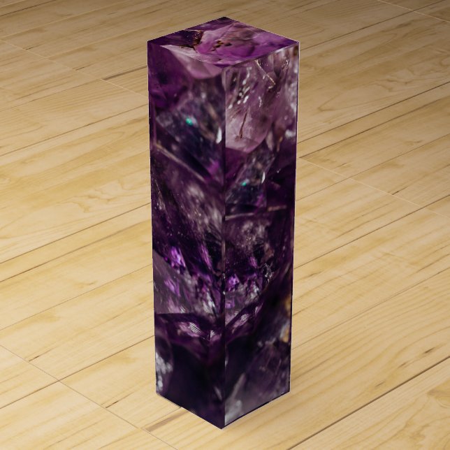 Purple Amethyst Crystal Quartz Energy Pattern Wine Box (Front)