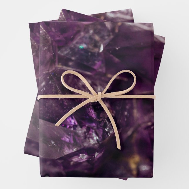 Purple Amethyst Crystal Quartz Energy Pattern Wrapping Paper Sheets (In situ)