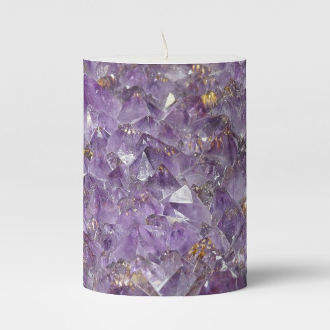 Purple amethyst crystal stone look pillar candle (Front)