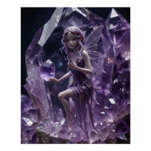 Purple Amethyst Crystals Magical Fairy Poster