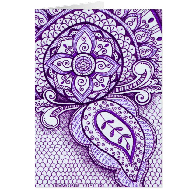 Purple Amethyst Damask Indian Mandala Blank Inside Cards (Front)