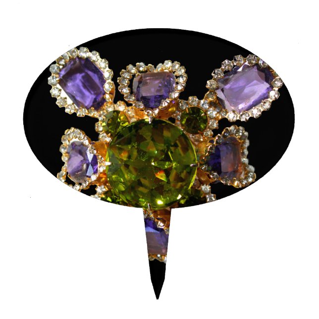 Purple Amethyst Diamonds Emeralds jewelry  Cake Topper (Front)