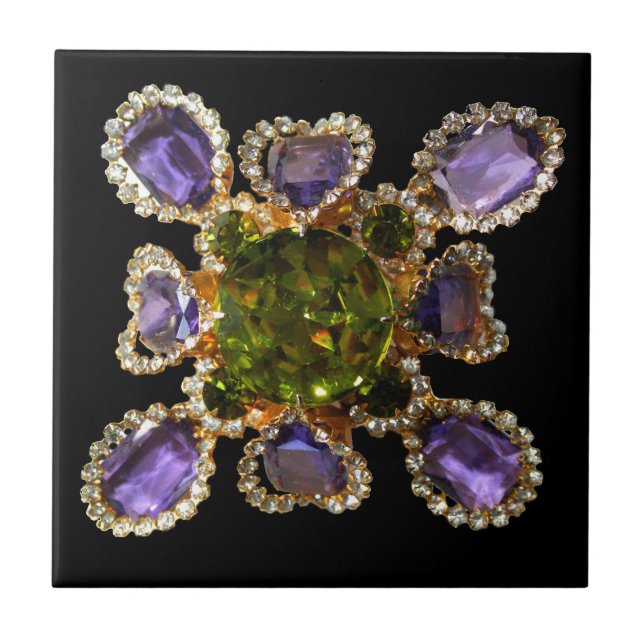 Purple Amethyst Diamonds Emeralds jewelry  Ceramic Tile (Front)