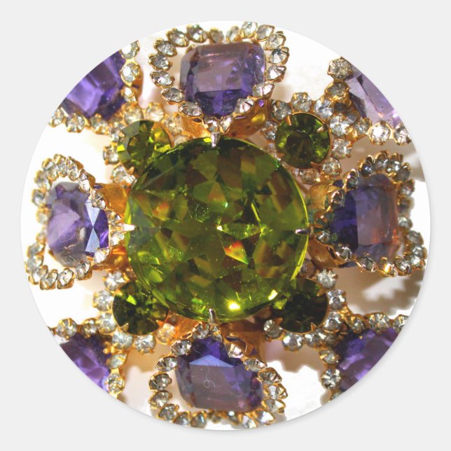 Purple Amethyst Diamonds Emeralds jewelry  Classic Round Sticker (Front)