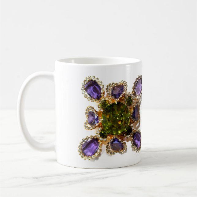 Purple Amethyst Diamonds Emeralds jewelry  Coffee Mug (Left)