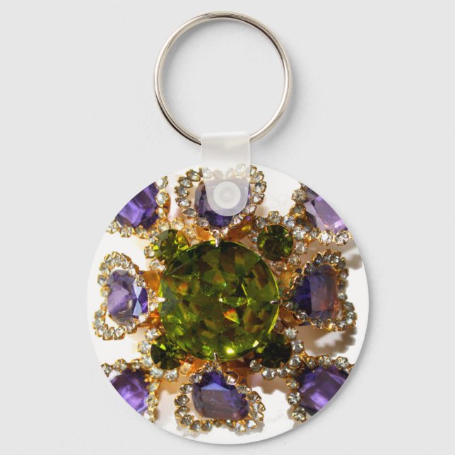 Purple Amethyst Diamonds Emeralds jewelry  Keychain (Front)