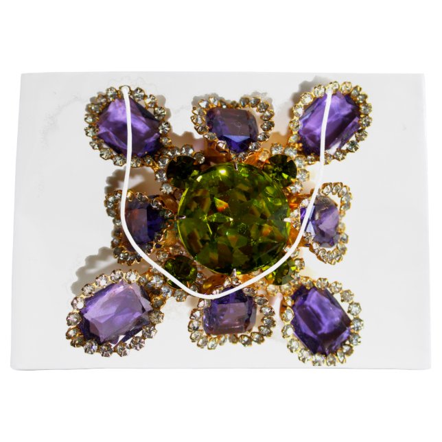 Purple Amethyst Diamonds Emeralds jewelry  Large Gift Bag (Front)