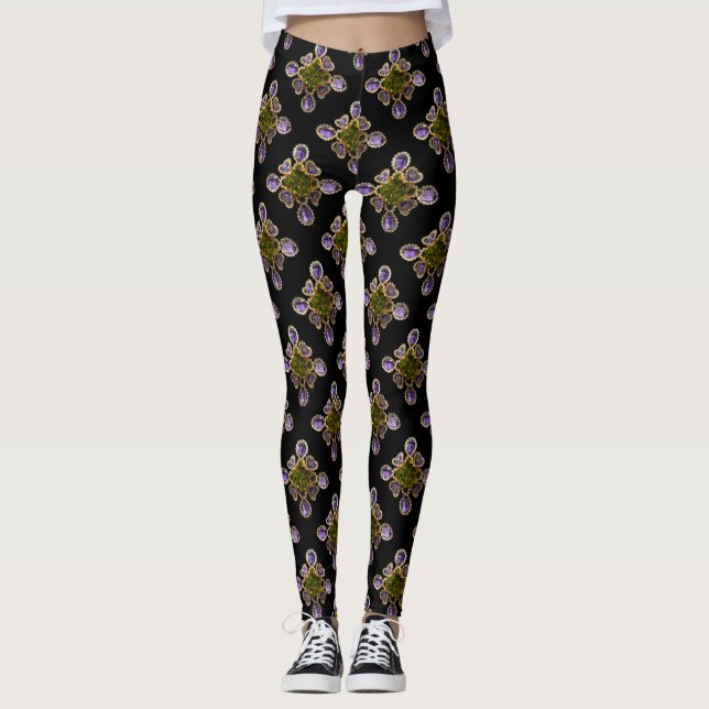 Purple Amethyst Diamonds Emeralds jewelry  Leggings (Front)
